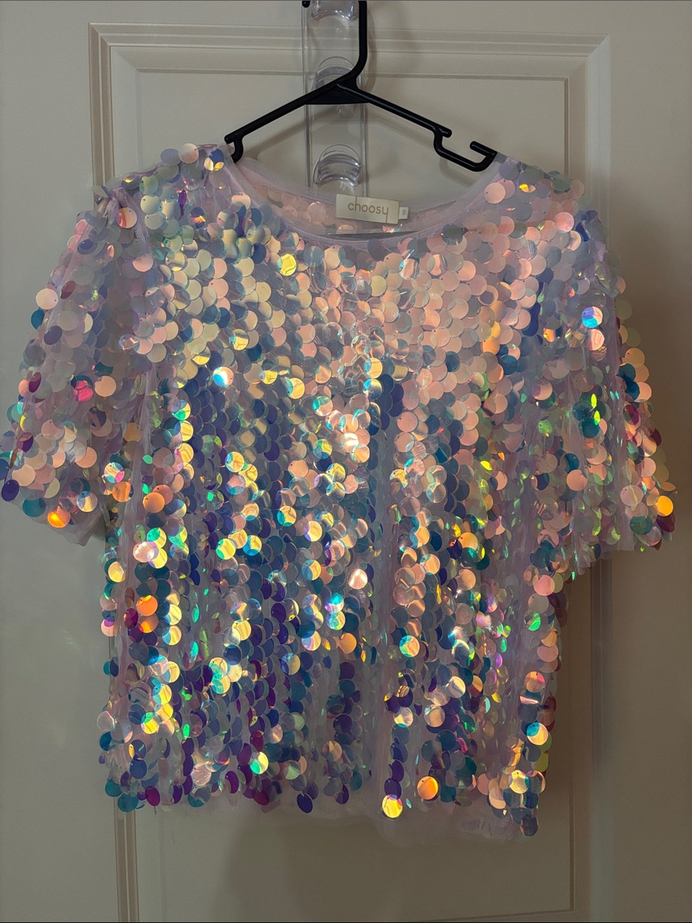 Choosy Iridescent Lavender Sequin Short Sleeve Top